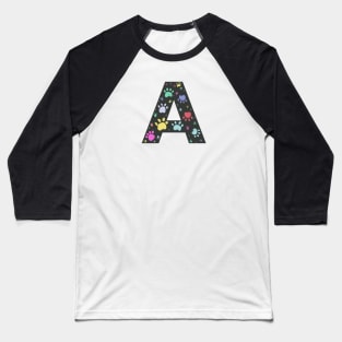 A letter  with colorful paw print Baseball T-Shirt